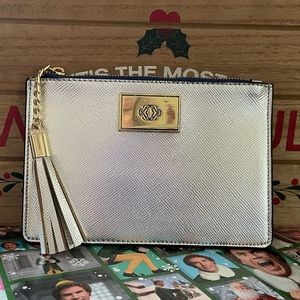 Silver Metallic Cosmetic Bag Clutch with Tassel Zipper - NWOT